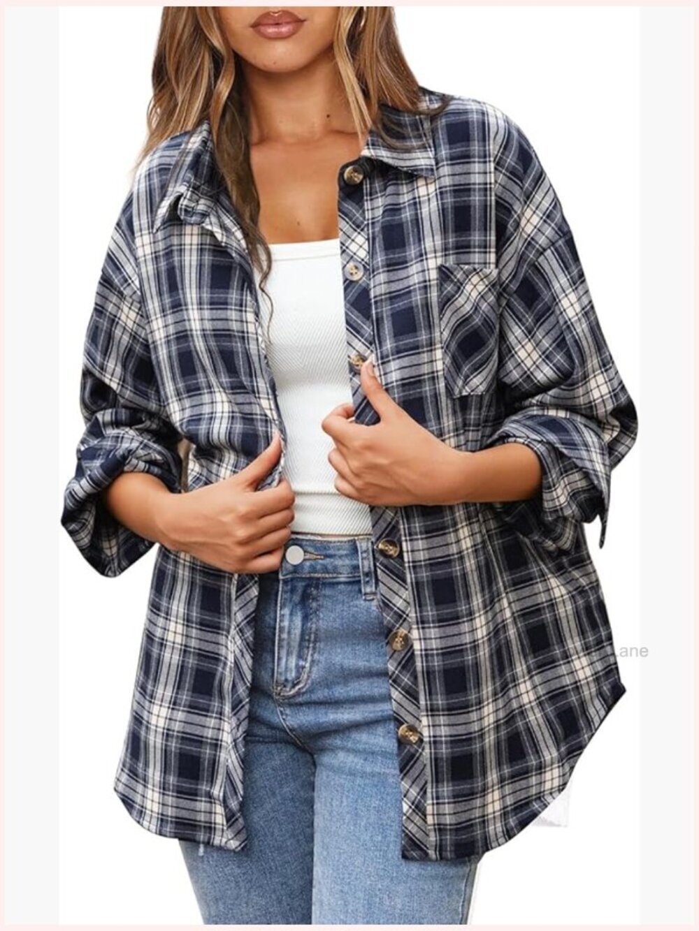 Oversized Flannel Button Down Shirt Plaid Top Blouse